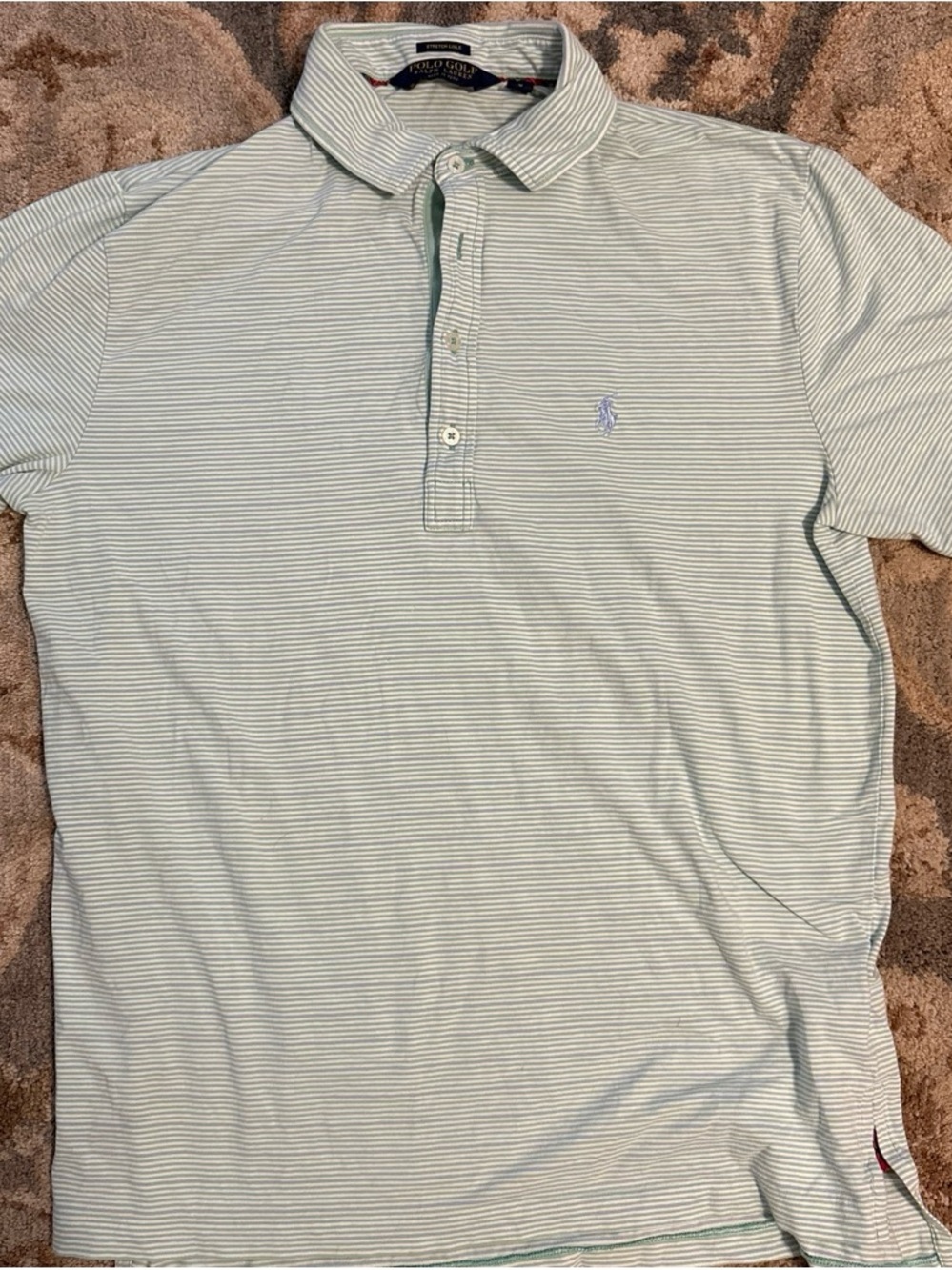 Polo by Ralph Lauren Men’s Mint Green and White Striped Polo